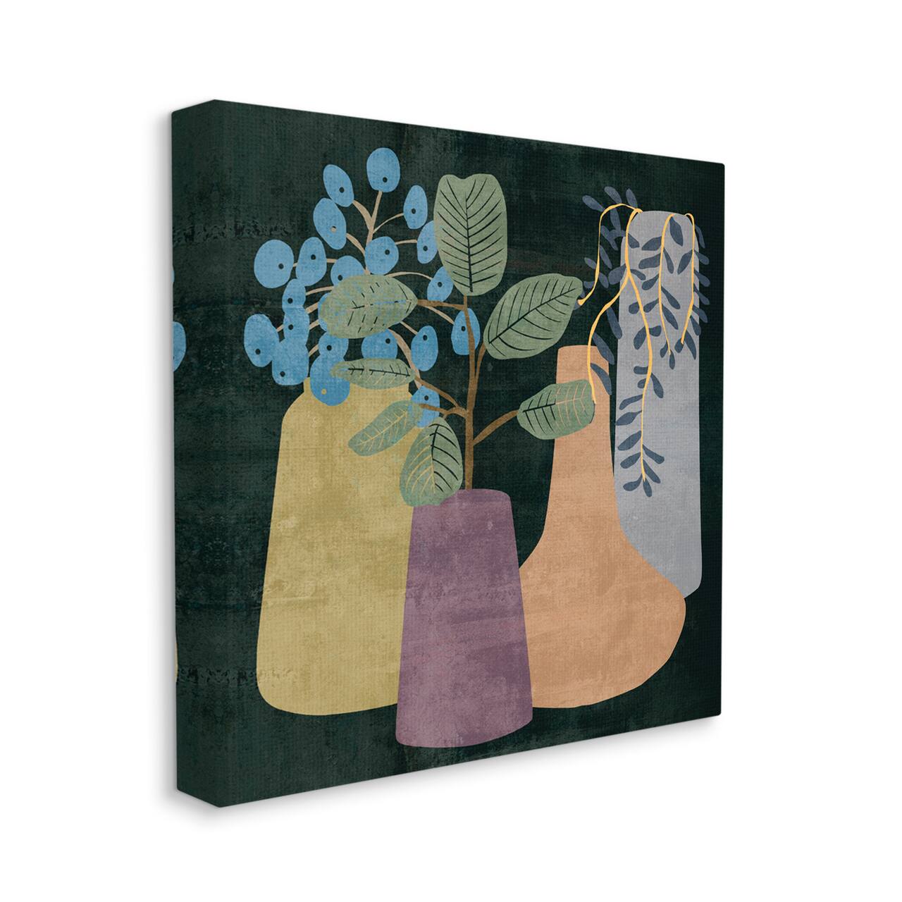 Stupell Industries Eucalyptus Plants in Decorative Vases over Black Canvas Wall Art